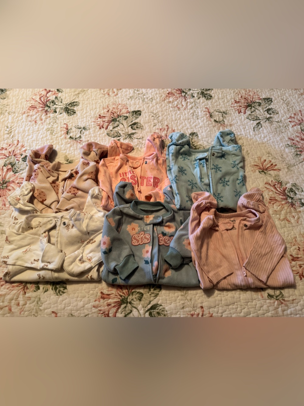 Mixed Baby Footed Sleepers - Pastel Pink, Peach, Blue & Cream
